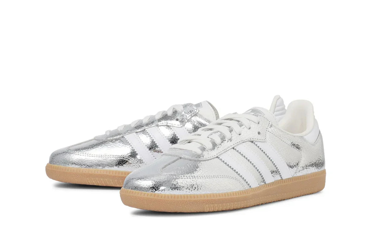 Adidas Samba OG Silver Metallic Cracked Leather Prateado