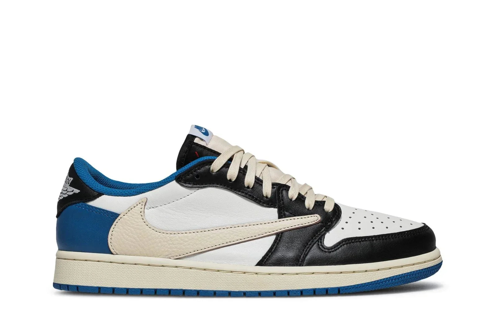 Air Jordan 1 Retro Low Fragment Design x Travis Scott Couro Branco Preto Azul
